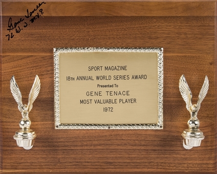 Gene Tenace Signed 1972 Sport Magazine Most Valuable Player of the 1972 World Series Award (Tenace LOA)